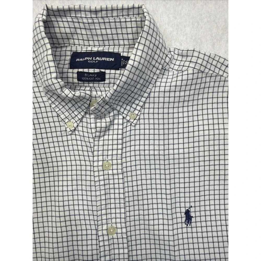 Ralph Lauren Golf Blake Fit Button Down Shirt‎ Men Size Small Plaid Blue Pony